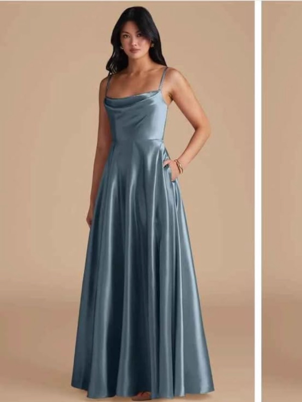 Azazie Metallic Satin Maxi Dress in Slate Blue